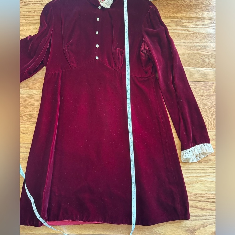 Vintage Red Velvet Like 1960’s Zippered Dress with Cream Lace, Christmas - Picture 16 of 16